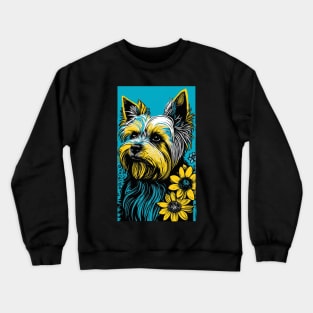 Yorkshire Terrier Dog Vibrant Tropical Flower Tall Retro Vintage Digital Pop Art Portrait Crewneck Sweatshirt